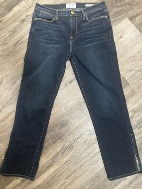 FRAME Le High Straight Jeans Wellington Wash Ankle Zip High Rise Size 29